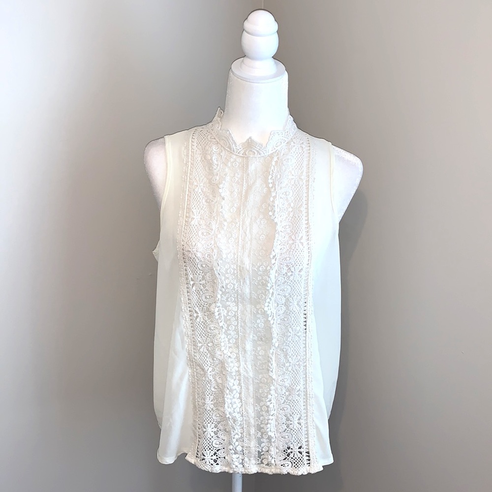 Haute Monde Ivory Lace Sheer Top L EUC